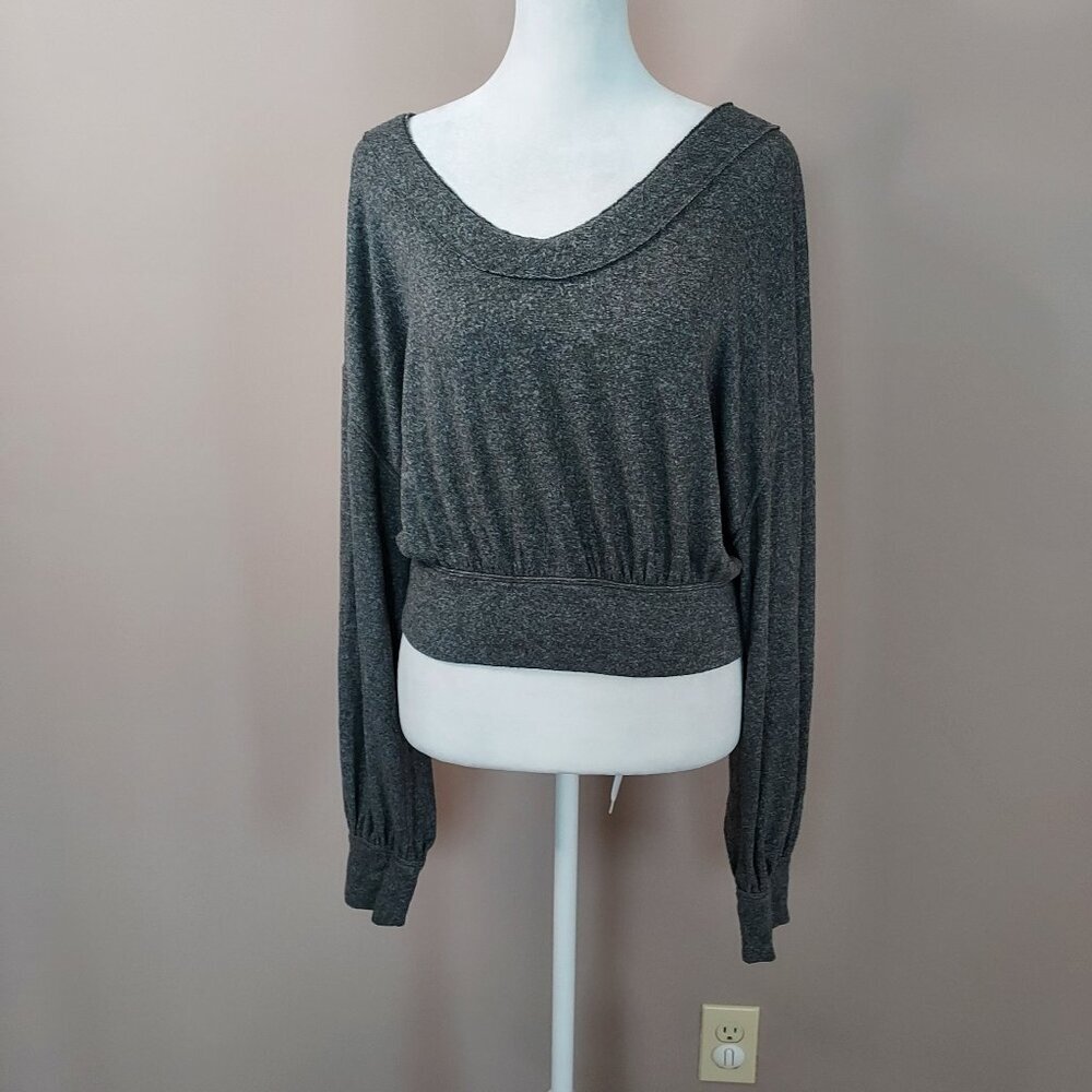 Free People Long Sleeve Tie-Front Heather Gray Top size Large